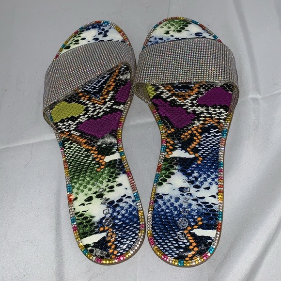 SNAKE PRINT RHINESTONE SLIDES - Picture 6 of 7